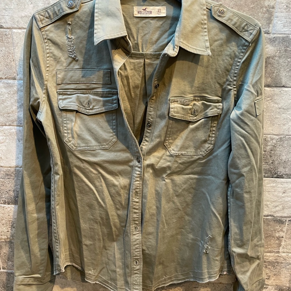 ❤️ HOLLISTER KHAKI GREEN ARMY SHIRT JACKET SIZE XS